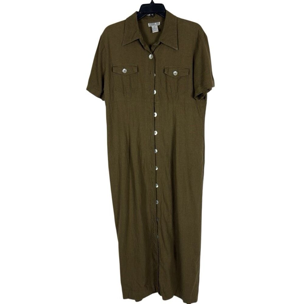 Vintage‎ Bobbie Bee Linen Green A-Line Full Button Dress - Women’s 14